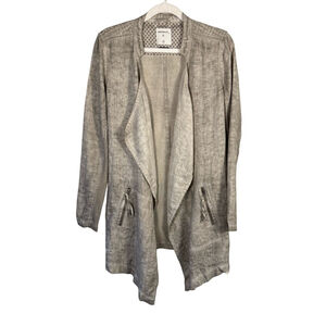 Sandwich Gray Open Front Linen Jacket Zipper Pockets Size 36 Minimalist Boho